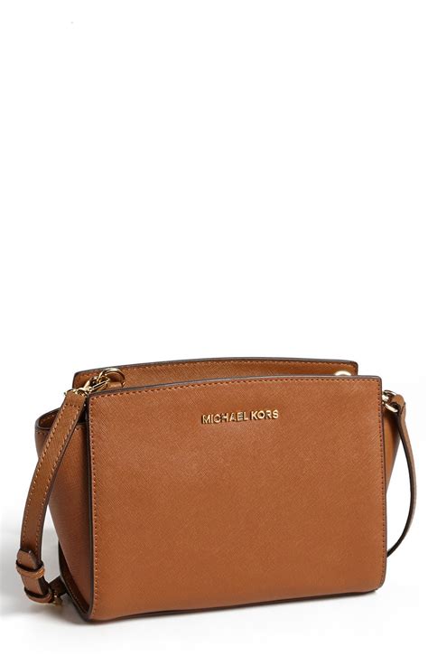 michael kors saffiano leather selma bag tan brown|saffiano leather cross body bag.